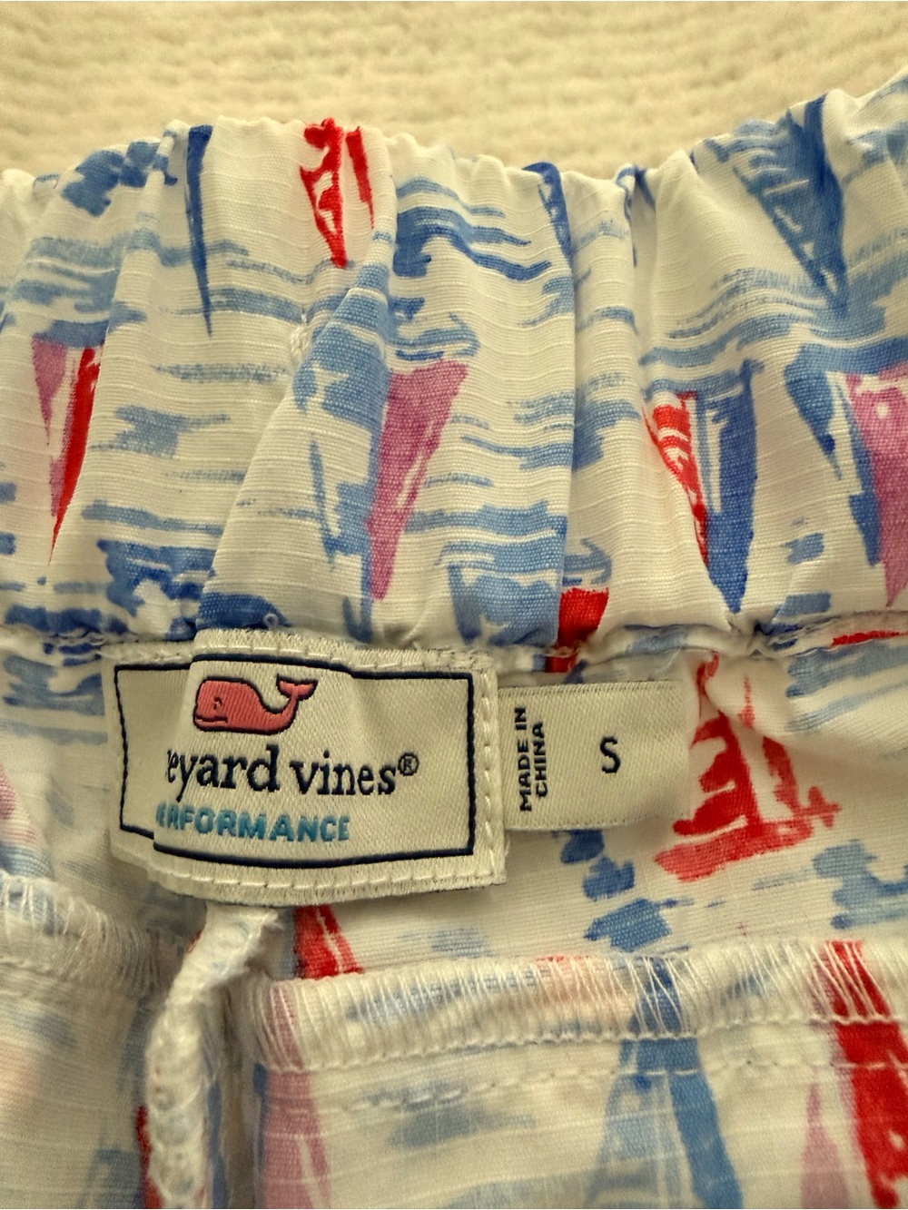 Vineyard Vines White Nautical Sailboat Print Drawstring Shorts - Blue & Red - Picture 3 of 3